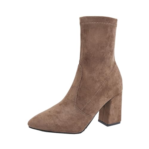 Stiefelette Damen Cowboystiefel Retro Blockabsatz Winterstiefel Mittelalterliche Wildleder Stiefel Übergangsstiefel High Heels Cowboy Ankle Boots Modische DamenStiefel von Generisch