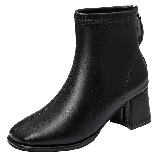 Stiefelette Damen Stilvolle kurze Stiefel ohne Absatz mit Lederanteil Elegant Louargat Lady Boot ankle Citytrip Leder stiefeletten elegant Cowboy Boots Chunky Heel Stiefeletten von Generisch