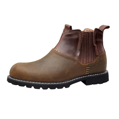 Stiefelette Herren Leder Runde Toe Stiefel Vintage Wanderschuhe Leichte Arbeitsstiefel Klassische Durchtrittsichere Sicherheitsstiefel Verschleißfest Trainingsschuh Bequeme Freizeitschuhe von Generisch