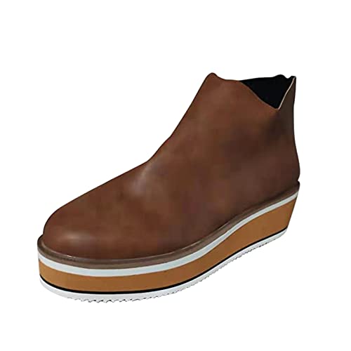 Stiefeletten Damen Ankle Damen Zipper Heel Keilgröße Fashion Side Solid Boots Plus Color Platform Damenstiefel (Brown, 39) von Generisch