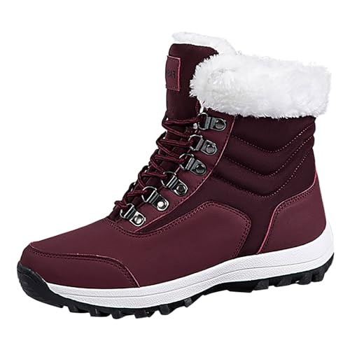 Stiefeletten Damen Baumwolle Lange Schneestiefel halten warm für Frauen Schnee Lange Kniehohe Stiefel Damenstiefel (Red, 42) von Generisch