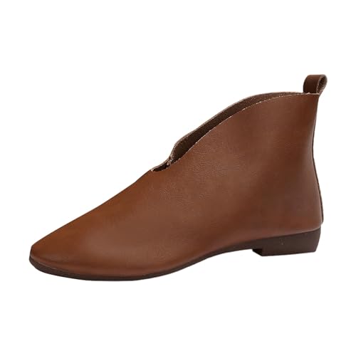 Stiefeletten Damen Blockabsatz Cowboystiefel Weiche Halbstiefel mit Vintage Reißverschluß Elegant Übergangsstiefel Modische Westernstiefel V Neck Kurzstiefel spitzer Zehenbereich Halbhoch Boots von Generisch