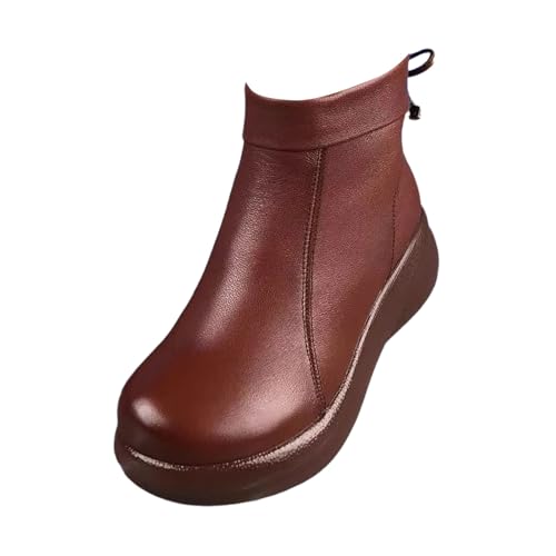 Stiefeletten Damen Blockabsatz Mokassins Wasserdicht Slip on Kurzstiefel Vintage Leder Boots mit Reißverschluss Dicke Boden Übergangsstiefel Orthopädische Outdoorschuhe Weiche Sohle Ankle Boots von Generisch