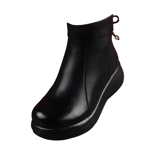 Stiefeletten Damen Blockabsatz Mokassins Wasserdicht Slip on Kurzstiefel Vintage Leder Boots mit Reißverschluss Dicke Boden Übergangsstiefel Orthopädische Outdoorschuhe Weiche Sohle Ankle Boots von Generisch