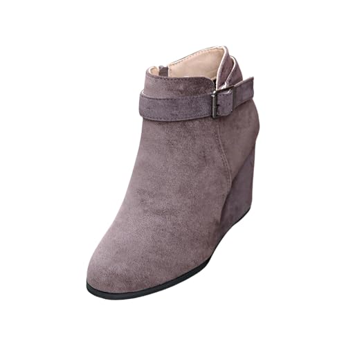 Stiefeletten Damen Booties mit Keilabsatz Ankle Boots Seitlichem Reißverschluss Kurzstiefel mit Verstellbare Schnalle Herbst Winter Stiefel Knöchel Schuhe Halbhoch Damenstiefel Wildlederstiefel von Generisch