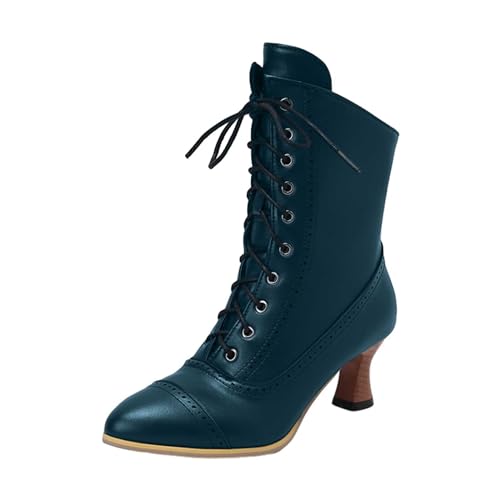 Stiefeletten Damen Britische Schnürstiefel mit Weingläsern einfarbigen, großen Damen-Kurzstiefeln mit rundem (Green, 41) von Generisch
