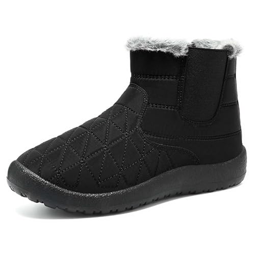 Stiefeletten Damen Damen-Schneestiefel, warm, zum Hineinschlüpfen, mittelhoher Schaft, Flacher Absatz, gefüttert, lässig, bequem, für Spaziergänge im Freien (Black, 39) von Generisch