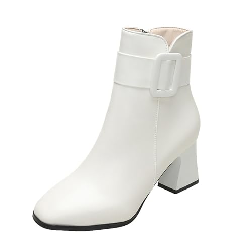 Stiefeletten Damen Elegant Leder - Chelsea Boots Damen Absatz Winterboots Übergangsstiefel Blockabsatz Halbstiefel Mit Schnallen Lederstiefel Pfennigasbatz Schlupfschuhe Business Texani-Stiefel von Generisch