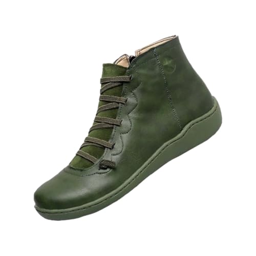 Stiefeletten Damen Flach Mit ReißVerschluss KnöChelschuhe - Rund Toe Rutschfeste Freizeitschuhe Kurzstiefel Lederschuhe - Bequeme Atmungsaktiv Business Schuhe Walkingschuhe Damenstiefel von Generisch