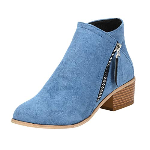 Stiefeletten Damen Frauen-Mode solide nähen dicken Reißverschluss Knöchel Kurze Stiefel (Blue, 35) von Generisch