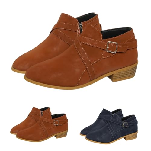 Stiefeletten Damen Gefüttert Elegant Mit Kurzer Absatz, Wildleder Kurzestiefels, Bequem Spitz Ankle Boot, Einfach Boots, Freizeit Westernstiefel, Leder Stiefel, Einfarbigflache Schuhe von Generisch