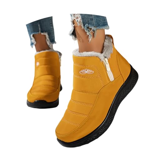 Stiefeletten Damen Herbstschuhe Mit Reißverschluss Flach Schnürboots Winter Ankle Boots Wasserdichte Schuhe Leder Niedriger Absatz Regenschuhe Herbst Stiefel Gelb 40 von Generisch