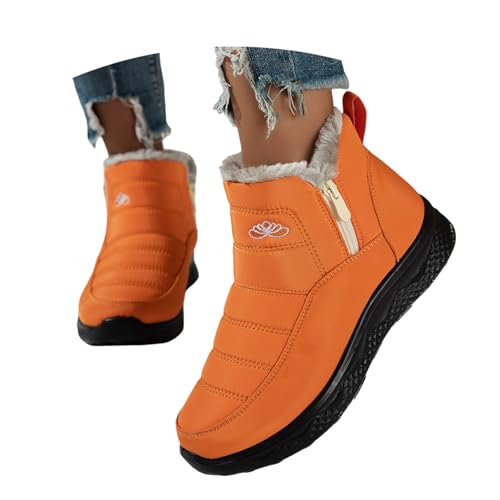 Stiefeletten Damen Herbstschuhe Mit Reißverschluss Flach Schnürboots Winter Ankle Boots Wasserdichte Schuhe Leder Niedriger Absatz Regenschuhe Herbst Stiefel Orange 41 von Generisch