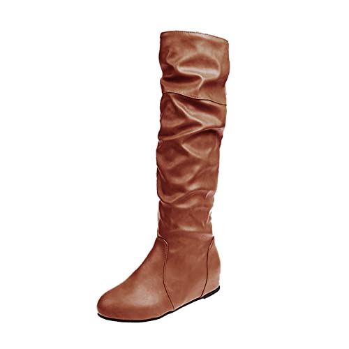 Stiefeletten Damen Keilschuhe Stiefel Stiefellänge Für Frauen Kniestiefel Plissee-Damenstiefel (Brown, 38) von Generisch