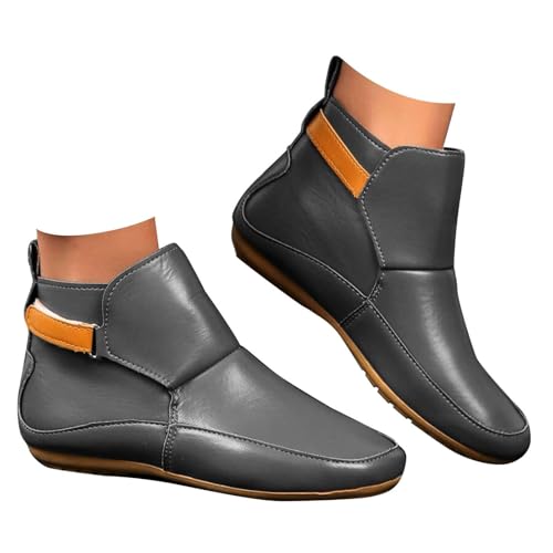 Stiefeletten Damen Klassisch Ankle Boots Damen Weite Passform Keilabsatz Wasserdicht Leder Schlupfstiefel Rutschfest Slip on Arch Support Winter Herbst Elegant Rundspitze Freizeit Regenstiefel von Generisch