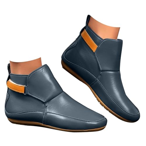 Stiefeletten Damen Klassisch Ankle Boots Damen Weite Passform Keilabsatz Wasserdicht Leder Schlupfstiefel Rutschfest Slip on Arch Support Winter Herbst Elegant Rundspitze Freizeit Regenstiefel von Generisch