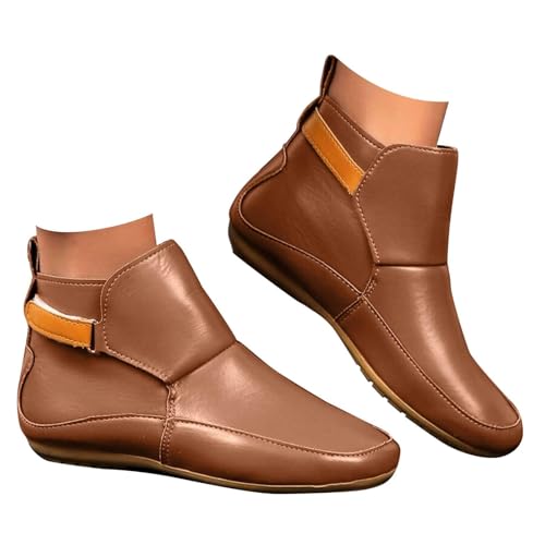Stiefeletten Damen Klassisch Ankle Boots Damen Weite Passform Keilabsatz Wasserdicht Leder Schlupfstiefel Rutschfest Slip on Arch Support Winter Herbst Elegant Rundspitze Freizeit Regenstiefel von Generisch