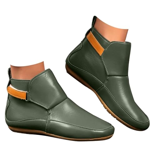 Stiefeletten Damen Klassisch Ankle Boots Damen Weite Passform Keilabsatz Wasserdicht Leder Schlupfstiefel Rutschfest Slip on Arch Support Winter Herbst Elegant Rundspitze Freizeit Regenstiefel von Generisch