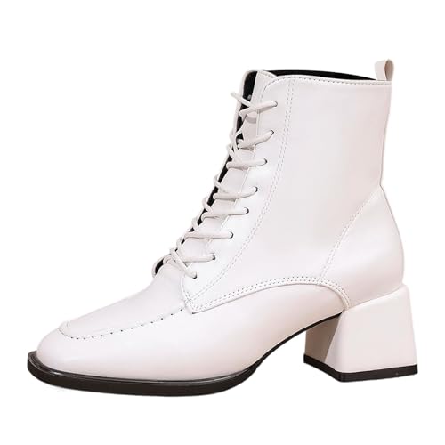Stiefeletten Damen Kurzschaft Blockabsatz Einfarbig Halbstiefel Modische Retro Damenstiefel mit Leder Obermaterial Große Größen Atmungsaktiv Bequeme Lederstiefel Outdoor Rutschfeste Stiefel von Generisch