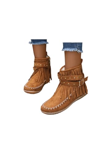 Stiefeletten Damen Kurzstiefel Damen Schuhe Bequem Flach Absatz Ankle Boots Kurze Stiefel Runde Zehe Cowboystiefel Mit Rutschfest Sohle Stylisch Praktisch Halbhoch Westernstiefel von Generisch