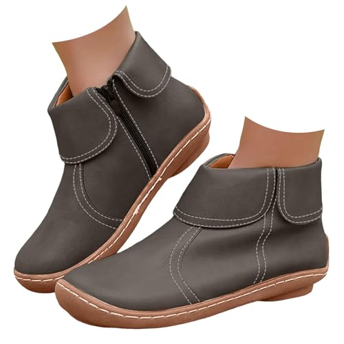 Stiefeletten Damen Leder Breite Fuß Orthopädische Schuhe Bequem Wasserdichte Rutschfeste Slip on Kurze Stiefel Zipper Knöchel Lederschuhe Herbst Winter Vintage Arch Support Flache Cowboystiefel von Generisch