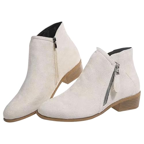 Stiefeletten Damen Mit Absatz Leder,Gummistiefel Damen Kurzschaft Ankle Boots Mit Seitlichem Reißverschluss Schlupfstiefel Verschleiß Kurzstiefel Klobiger Absatz Damenstiefel Retro Westernstiefel von Generisch