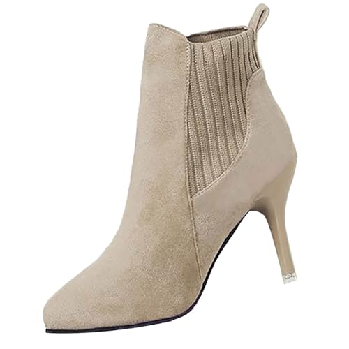 Stiefeletten Damen Mit Absatz - Pointed Toe Kurzstiefel Pull on Halbstiefel Stilvoll und Elegant Knöchelstiefel Damenstiefel Kurz Stiefel Wildlederstiefel Absatzstiefelette Herbstboot Winterboots von Generisch