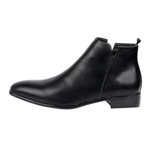 Stiefeletten Damen Mit Blockabsatz, Chelsea Boots Herren Schwarz Hochzeit Anzugschuhe Große Größe Tanzschuhe Retro Freizeitschuhe Einfach Lederstiefel Flache Kurzestiefels Lack Bootsstiefel von Generisch