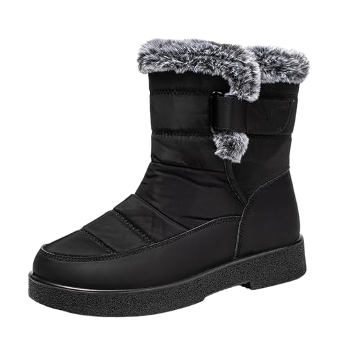 Stiefeletten Damen Paar Männer Frauen Winter Wasserdicht Flache Haken Schleife Warm Halten Schnee Stiefel Bequeme Mid Stiefel Schuhe (Black, 37) von Generisch