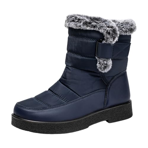 Stiefeletten Damen Paar Männer Frauen Winter Wasserdicht Flache Haken Schleife Warm Halten Schnee Stiefel Bequeme Mid Stiefel Schuhe (Blue, 38) von Generisch