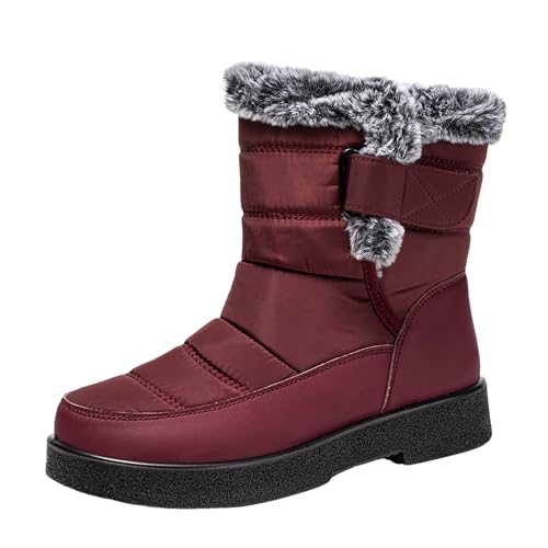 Stiefeletten Damen Paar Männer Frauen Winter Wasserdicht Flache Haken Schleife Warm Halten Schnee Stiefel Bequeme Mid Stiefel Schuhe (Red, 37) von Generisch