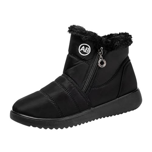 Stiefeletten Damen Paar Männer Frauen Winter Wasserdicht Flache Reißverschluss Warm Halten Schnee Stiefel Bequeme Stiefel Schuhe (Black, 42) von Generisch