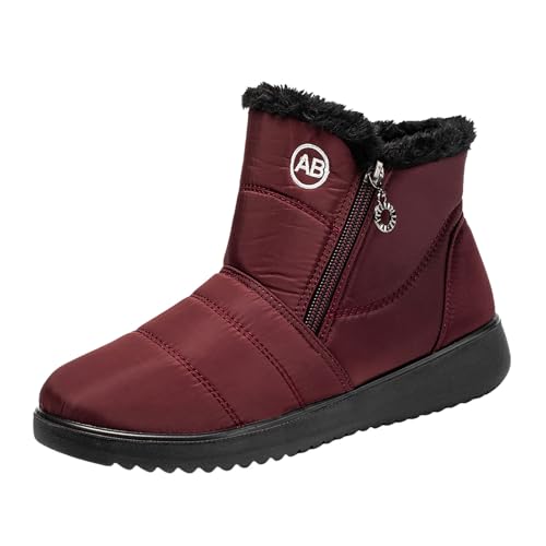 Stiefeletten Damen Paar Männer Frauen Winter Wasserdicht Flache Reißverschluss Warm Halten Schnee Stiefel Bequeme Stiefel Schuhe (Red, 45) von Generisch