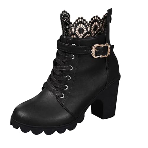 Stiefeletten Damen Retro Gothic Spitze Stiefel Damen mit Blockabsatz und Reisverschluß Kurze Ankle Boots Damenschuhe Chelsea Boots Halbstiefel Damen Winterstiefel mit Schnalle Schuhe Damen Ankle Boots von Generisch