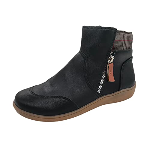 Stiefeletten Damen Schwarz Leder Flach Stiefel Ankle Boots Braun Winter Herbst Plateau Chelsea Boots Sexy Elegant Winterstiefel Günstig 39 Kurzstiefel Ohne Absatz Damenstiefeletten von Generisch