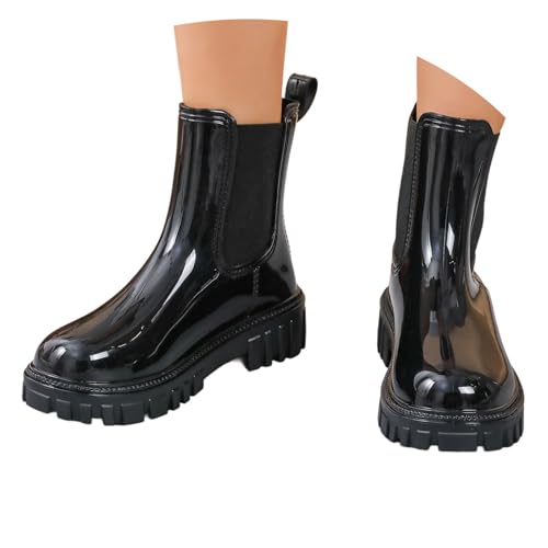 Stiefeletten Damen Stiefel Damen Gefütterte Wasserstiefel Stiefel rutschfeste Atmungsaktive Regenschuhe Komfort Gartenschuhe Schlupfschuhe (Black, 37) von Generisch