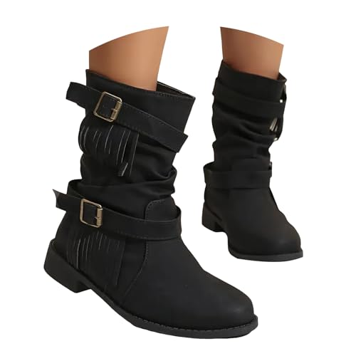 Stiefeletten Damen Trachten Elegant Wildleder Stiefel mit Absatz Westernstiefel Halbhohe Bequemer Ankle Boots Halbhoch Damenstiefel Winterstiefel Slip-on Booties Frauen Freizeit Knöchel Schuhe von Generisch