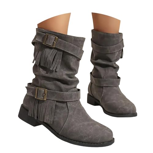 Stiefeletten Damen Trachten Elegant Wildleder Stiefel mit Absatz Westernstiefel Halbhohe Bequemer Ankle Boots Halbhoch Damenstiefel Winterstiefel Slip-on Booties Frauen Freizeit Knöchel Schuhe von Generisch
