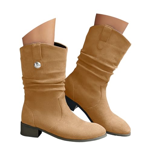 Stiefeletten Damen Trachten Elegant Wildleder Stiefel mit Absatz Westernstiefel Halbhohe Bequemer Ankle Boots Halbhoch Damenstiefel Winterstiefel Slip-on Booties Frauen Freizeit Knöchel Schuhe von Generisch
