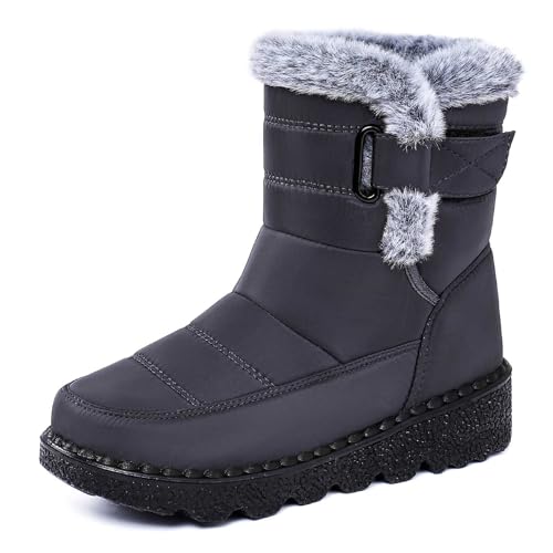 Stiefeletten Damen Warm Gefütterte Winterschuhe Einfarbig Elegant Schlupfschuhe Winter Stylische Outdoor Atmungsaktiv Baumwollstiefel Winterstiefel Bequeme Kurzschaft Schuhe von Generisch