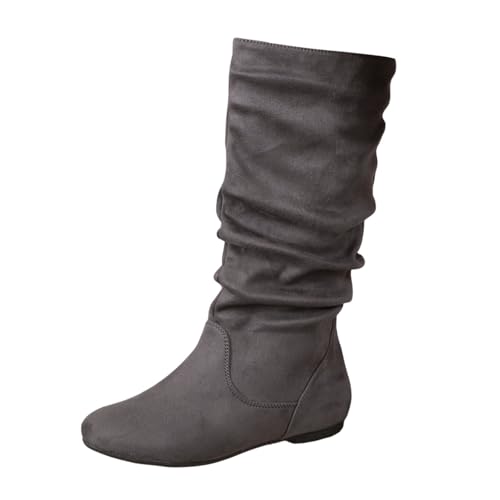 Stiefeletten Damen Wildleder Cowboystiefel Halbstiefel Warme Kniehohe Stiefel Flacher Vintage Ritter Herbst Winter Kurzstiefel Langschaft High Heels Winterschuhe Übergangsstiefel von Generisch