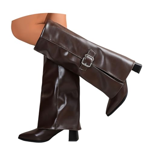 Stiefeletten Damen Wildleder Cowboystiefel Leder Winterstiefel Cowboy Halbstiefel Dicke Weitschaftstiefel Knee High Gefüttert Reitstiefel Dressy Stiefel von Generisch
