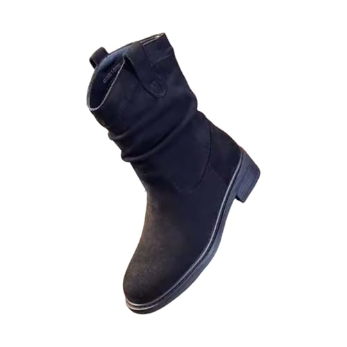 Stiefeletten Damen Wildleder Cowboystiefel Westernstiefel Halbstiefel Schlupfschuhe Schlüpfen Geraffte Wadenstiefel Slouch Stiefel Bequemer Klassisch Wildlederstiefel Damenstiefel mit Absatz von Generisch