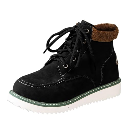 Stiefeletten Damen Wildleder Knöchelstiefel Warm Gefüttert Kurzstiefel Schnürstiefel Winterstiefel Runde Zehe Chelsea Stiefel Mit Rutschfest Sohle Winter Winddicht Snow Boots Damenstiefel von Generisch