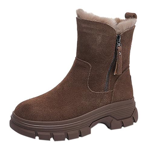 Stiefeletten Damen Wildleder Winterboots Halbhoch Ankle Boots Fleece GefüTtert Winterstiefel Winter Warm Schneestiefel Mit ReißVerschluss Elegant Einfarbig Winterschuhe Mit Rutschfest Sohle von Generisch