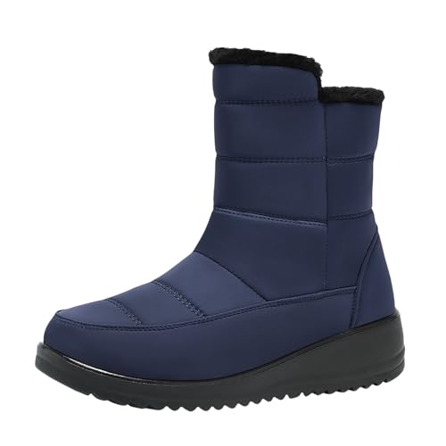 Stiefeletten Damen Winter Gefüttert, Stiefeletten Damen Mit Absatz Elegant Schneestiefel Winter Schlupfstiefel Leichte rutschfest Skischuhe Halbschaft Wanderstiefel Slip-On Snowboots von Generisch
