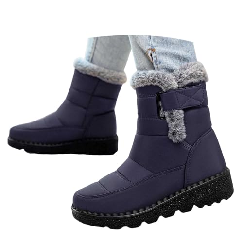 Stiefeletten Damen Winterstiefel Gefüttert Niedrigem Absatz Stiefel Kurzschaft Dicker Sohle Schlupfschuhe Schneestiefel Einfarbig Warm Winterschuhe Casual Style Boots Schuhe von Generisch