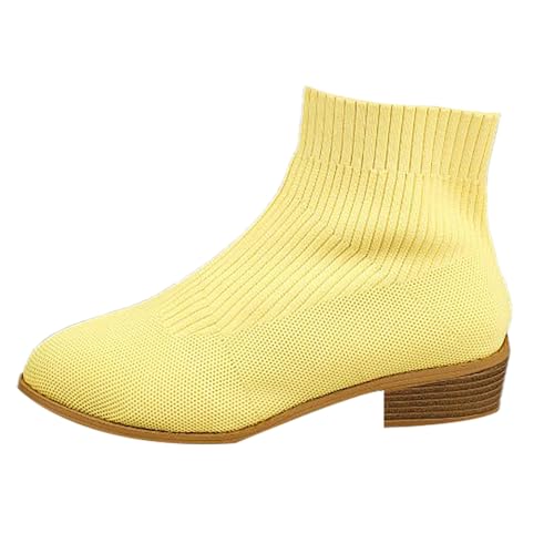 Stiefeletten Damen mit Absatz - Ankle Boots Strick Sockenstiefel Weich Bequem Damenstiefel Kurzstiefel spitzer Zehenpartie Schlupfstiefel Blockabsatz Kurzschaft Stiefel Elegant Knöchelschuhe von Generisch