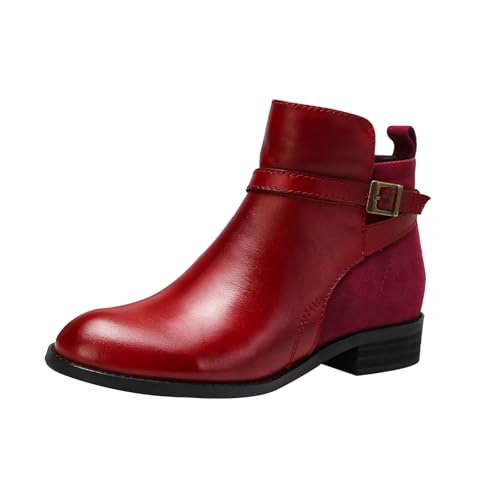 Stiefeletten Damen mit Absatz - Reißverschluss Kurzstiefel Chelsea Ankle Boots Gestapeltem Absatz Kurze Stiefel Stilvoll und Elegant Lederstiefelette Motorradstiefel Herbst Winter Damenstiefel von Generisch