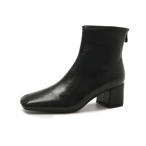 Stiefeletten Für Frauen Mittleren Alters Modische Stiefeletten Mit Eckiger Spitze Und Klobigem Absatz Abendschuhe Mit Reißverschluss Hinten Und Hohem Absatz(Black,37 EU) von Generisch